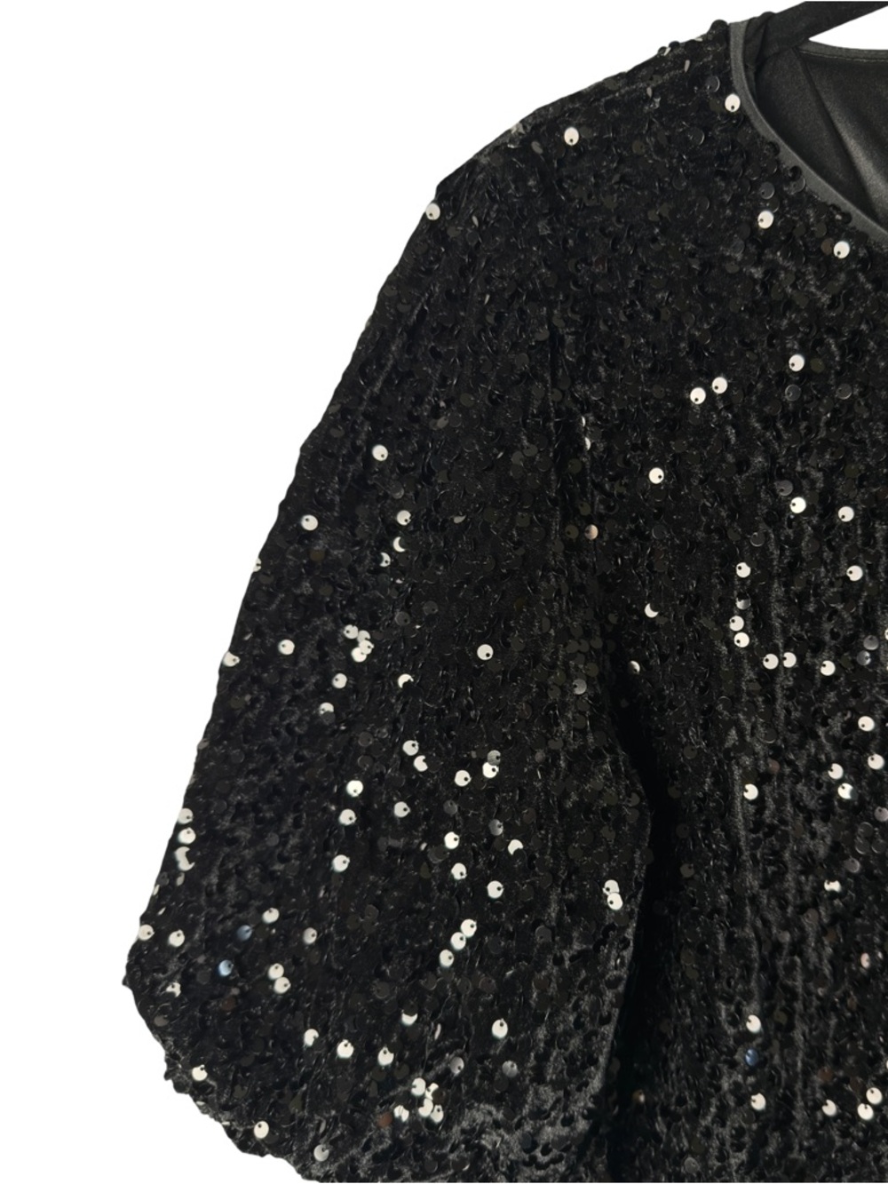 New Nanette Lepore Women’s Black Sequin Puff Sleeve Top XL - Picture 4 of 8